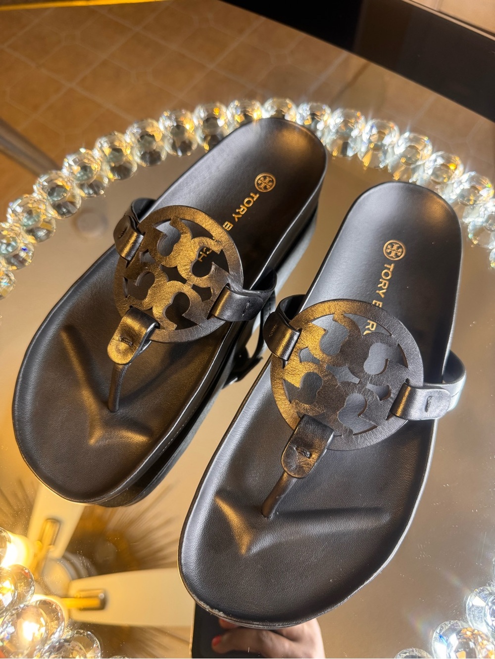 Tory Burch Miller Cloud Sandal In Black. Size 9